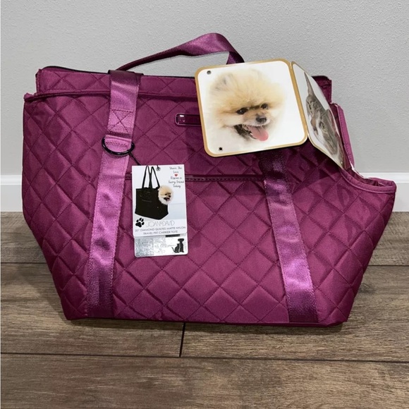 NWT Joan Rivers Quilted Nylon Travel Pet Double Strap Burgundy 20” MSRP $290 - Picture 3 of 11